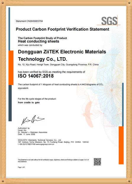 چین Dongguan Ziitek Electronical Material and Technology Co., Ltd گواهینامه ها