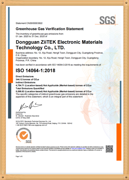 چین Dongguan Ziitek Electronical Material and Technology Co., Ltd گواهینامه ها